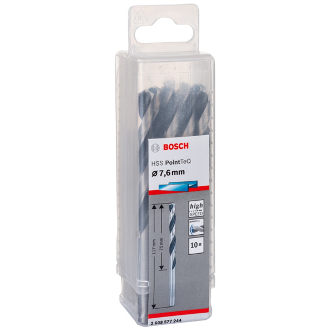 Bosch Metallspiralbohrer-HSS PointTeQ, DIN 338, 7,6 mm, 10er-Pack