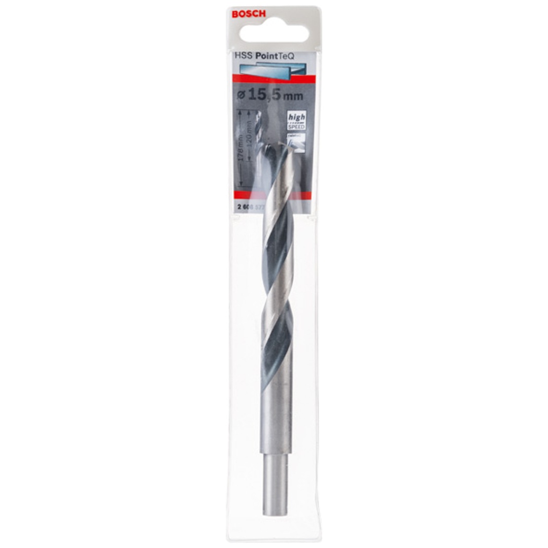 Bosch Metallspiralbohrer-HSS PointTeQ, DIN 338, mit reduziertem Schaft, 15,5 mm