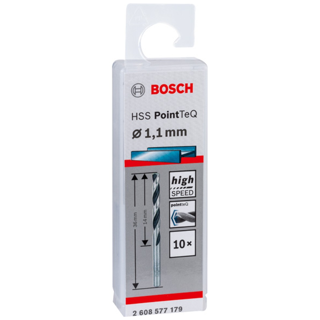 Bosch Metallspiralbohrer-HSS PointTeQ, DIN 338, 1,1 mm, 10er-Pack