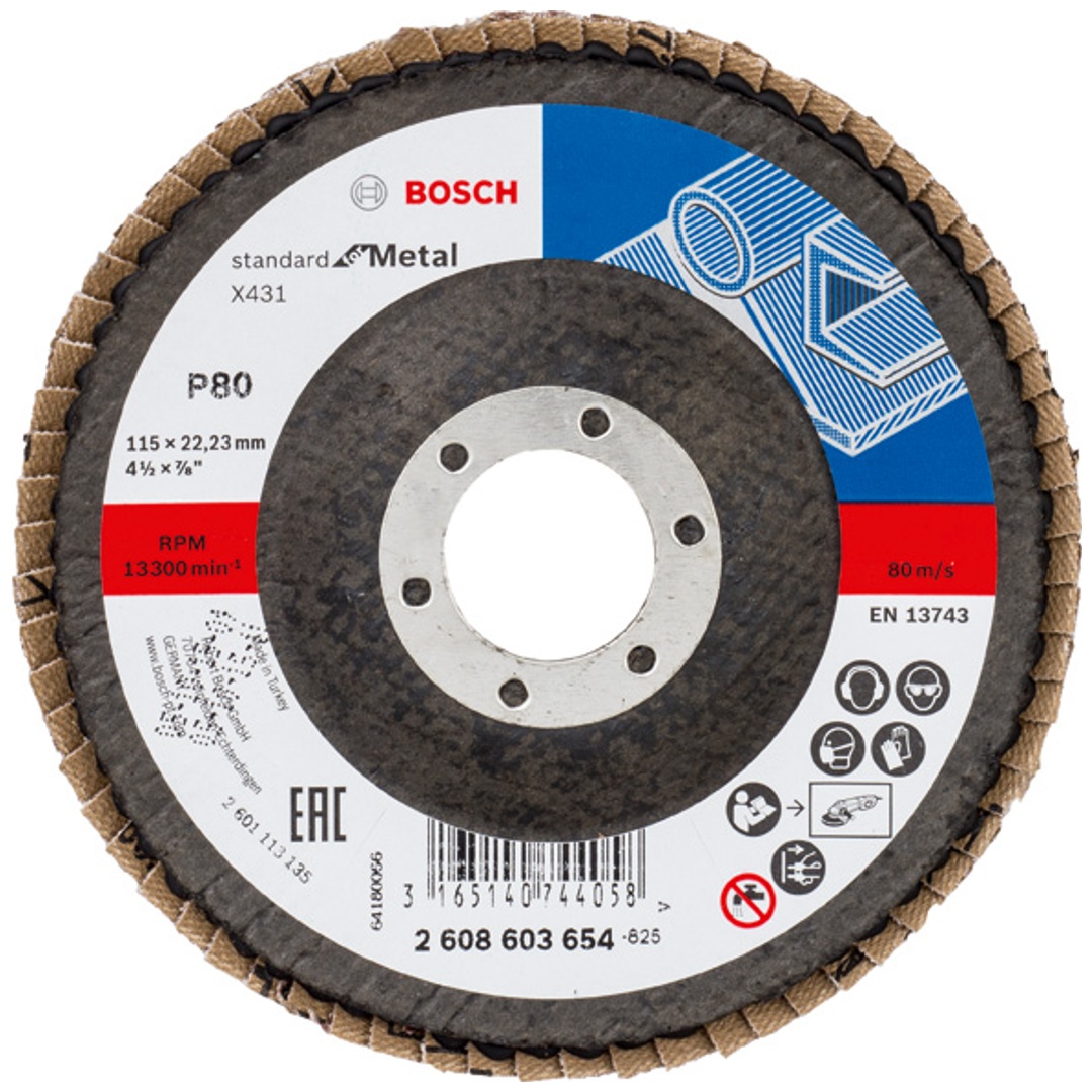 Bosch Fächerschleifscheibe X431 Standard for Metal gewinkelt 115 mm 22,23 mm 80