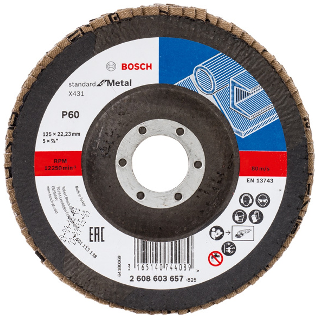 Bosch Fächerschleifscheibe X431, Standard for Metal, gewinkelt , 125 mm, 22,23 mm, 60