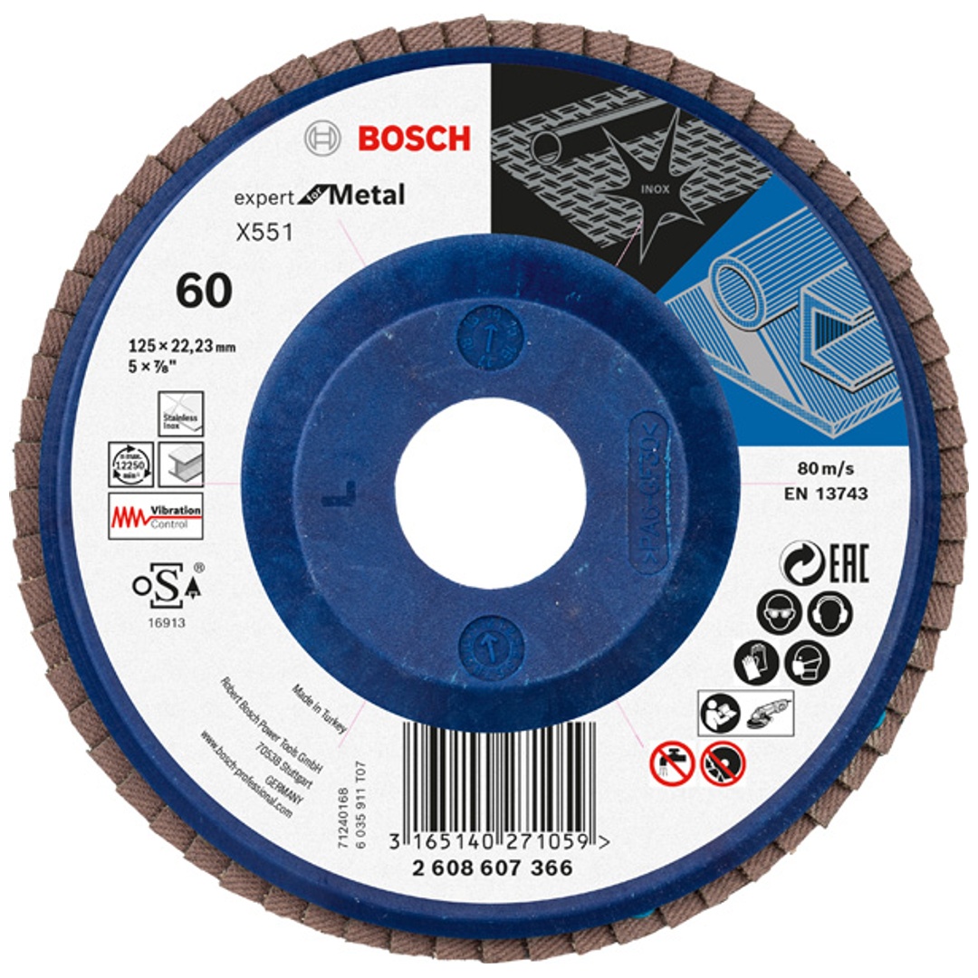 Bosch Fächerschleifscheibe X551, Expert for Metal, gerade, 125 mm, 60, Kunststoff