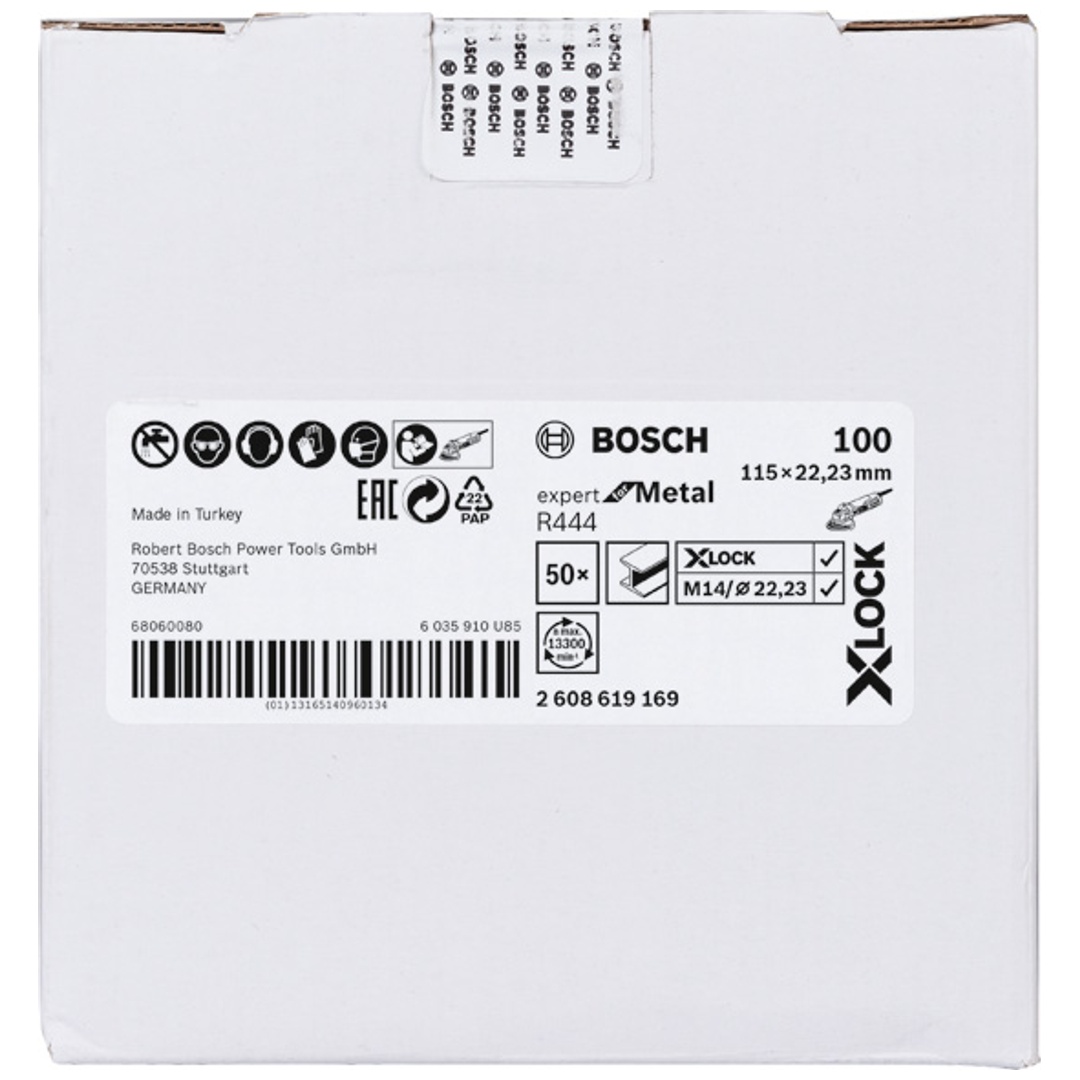 Bosch X-LOCK Fiberschleifscheibe, D115  mm, K 100, R444, Expert for Metal