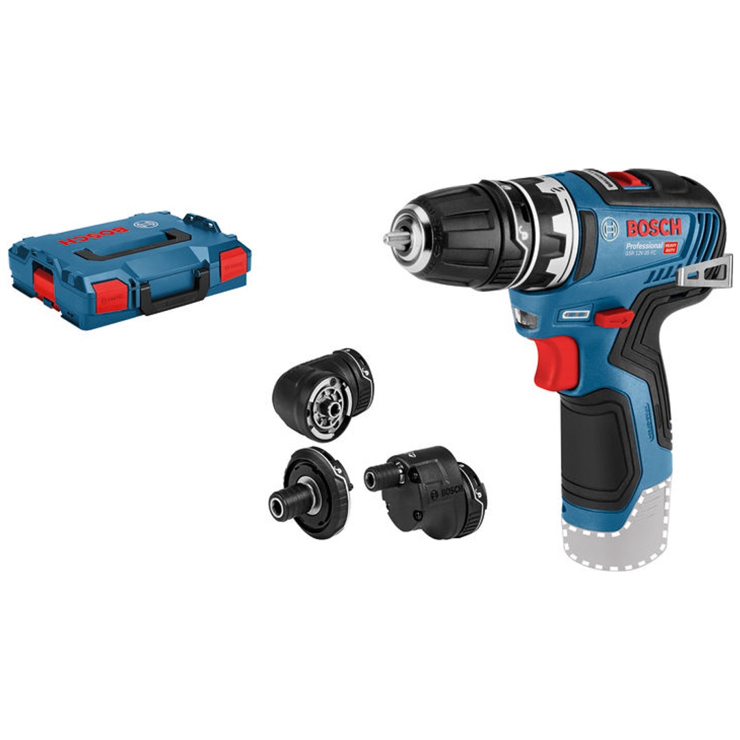 Bosch Akku-Bohrschrauber GSR 12V-35 FC, Solo Version, 4x Aufsätze, L-BOXX
