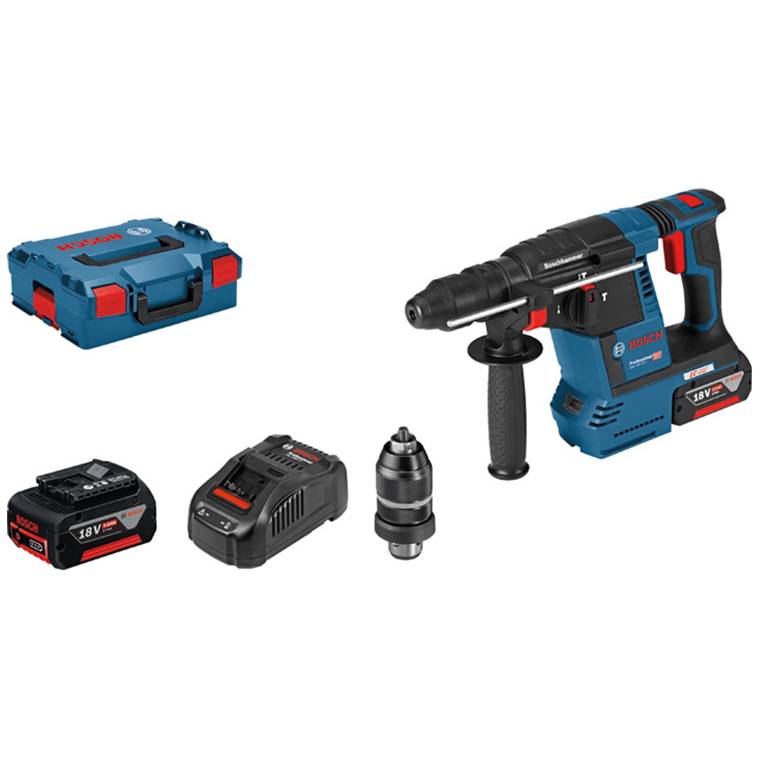 Bosch Professional Bosch Akku-Bohrhammer GBH 18V-26 F, SDS-plus, incl. 2x Akku GBA 5 Ah, Schnellladegerät, Zubehör, L-BOXX