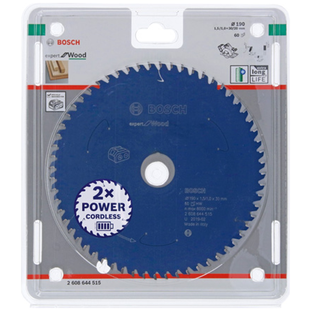 Bosch Professional Bosch Akku-Kreissägeblatt Expert for Wood, 190 x 1,5/1 x 30, 60 Zähne