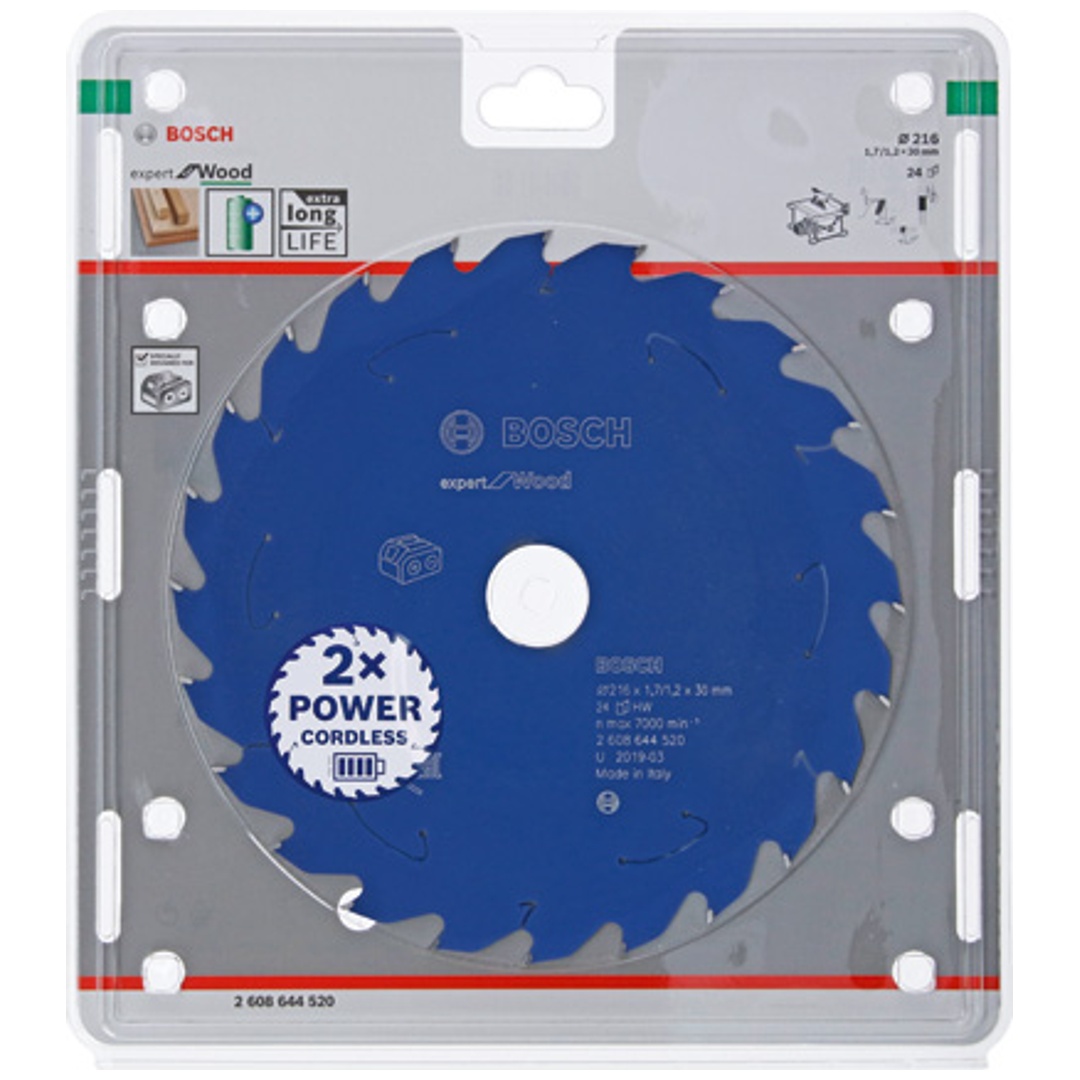 Bosch Professional Bosch Akku-Kreissägeblatt Expert for Wood, 216 x 1,7/1,2 x 30, 24 Zähne, Spanwinkel 25°