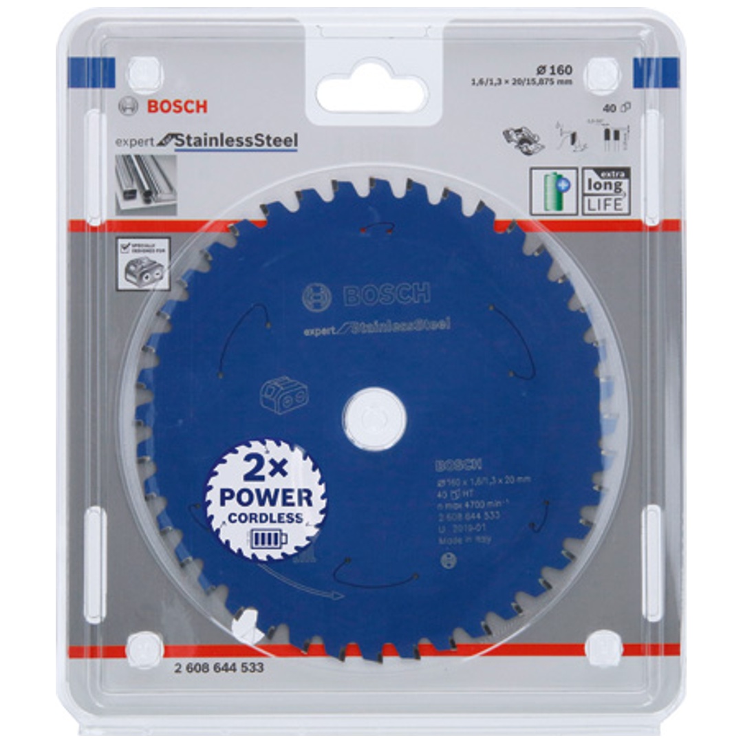 Bosch Akku-Kreissägeblatt Expert for Stainless Steel, 160 x 1,6/1,3 x 20, 40 Zähne