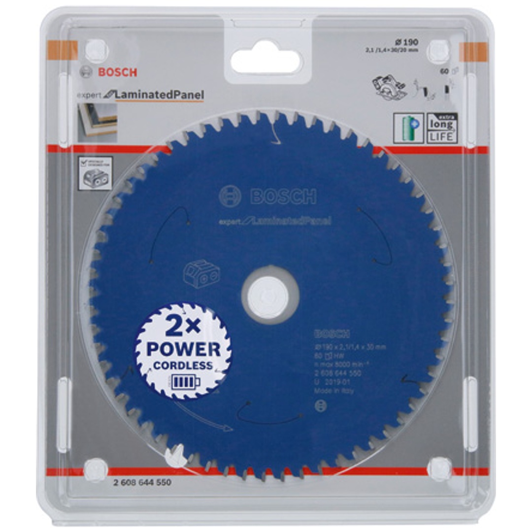 Bosch Akku-Kreissägeblatt Expert for Laminated Panel, 190 x 2,1/1,4 x 30, 60 Zähne