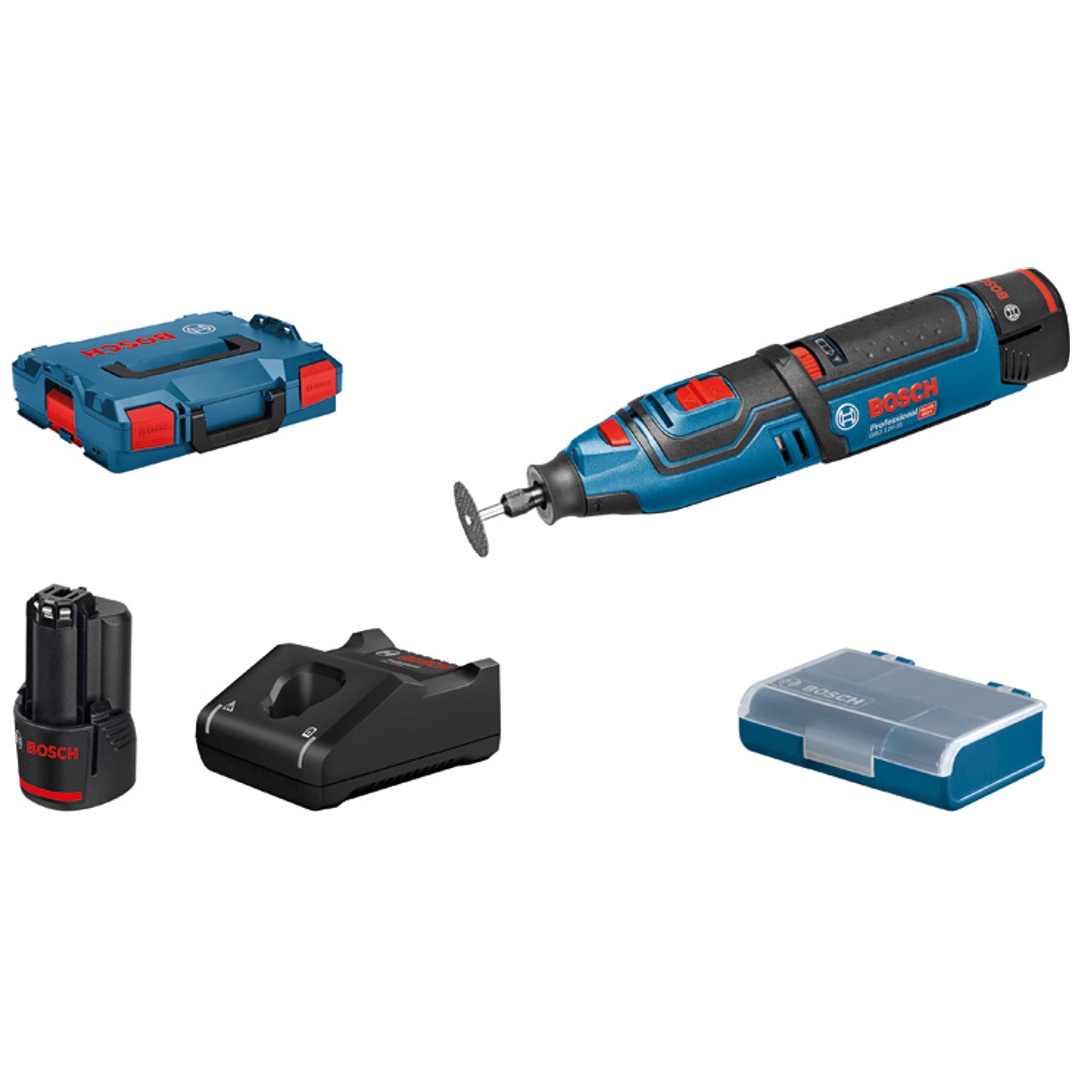 Bosch Akku-Rotationswerkzeug GRO 12V-35, incl. 2x Akku GBA 2 Ah, Schnellladegerät, Zubehör, L-BOXX