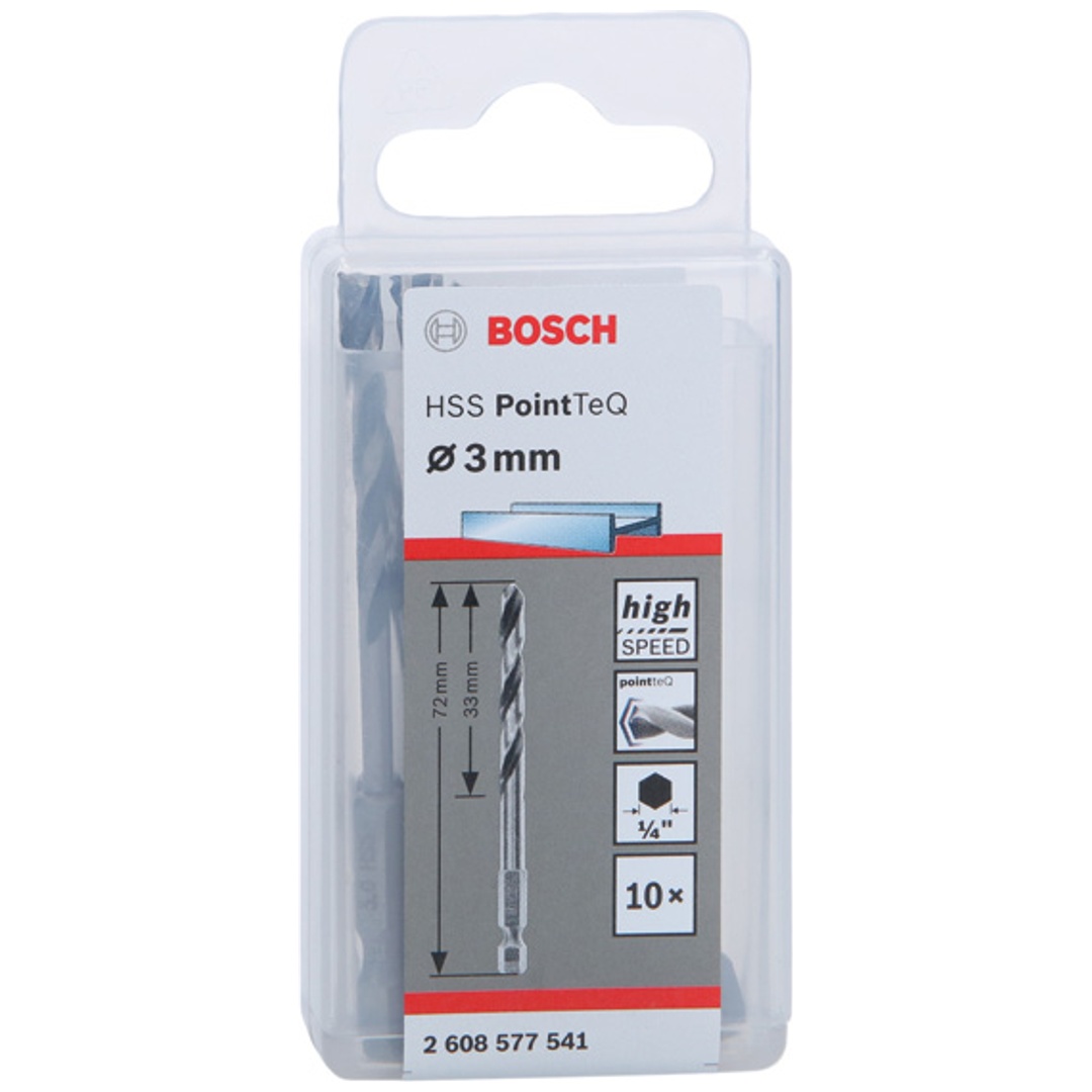 Bosch HSS Spiralbohrer mit Sechskantschaft PointTeQ Hex, 3 x 33 x 72 mm, 10er-Pack