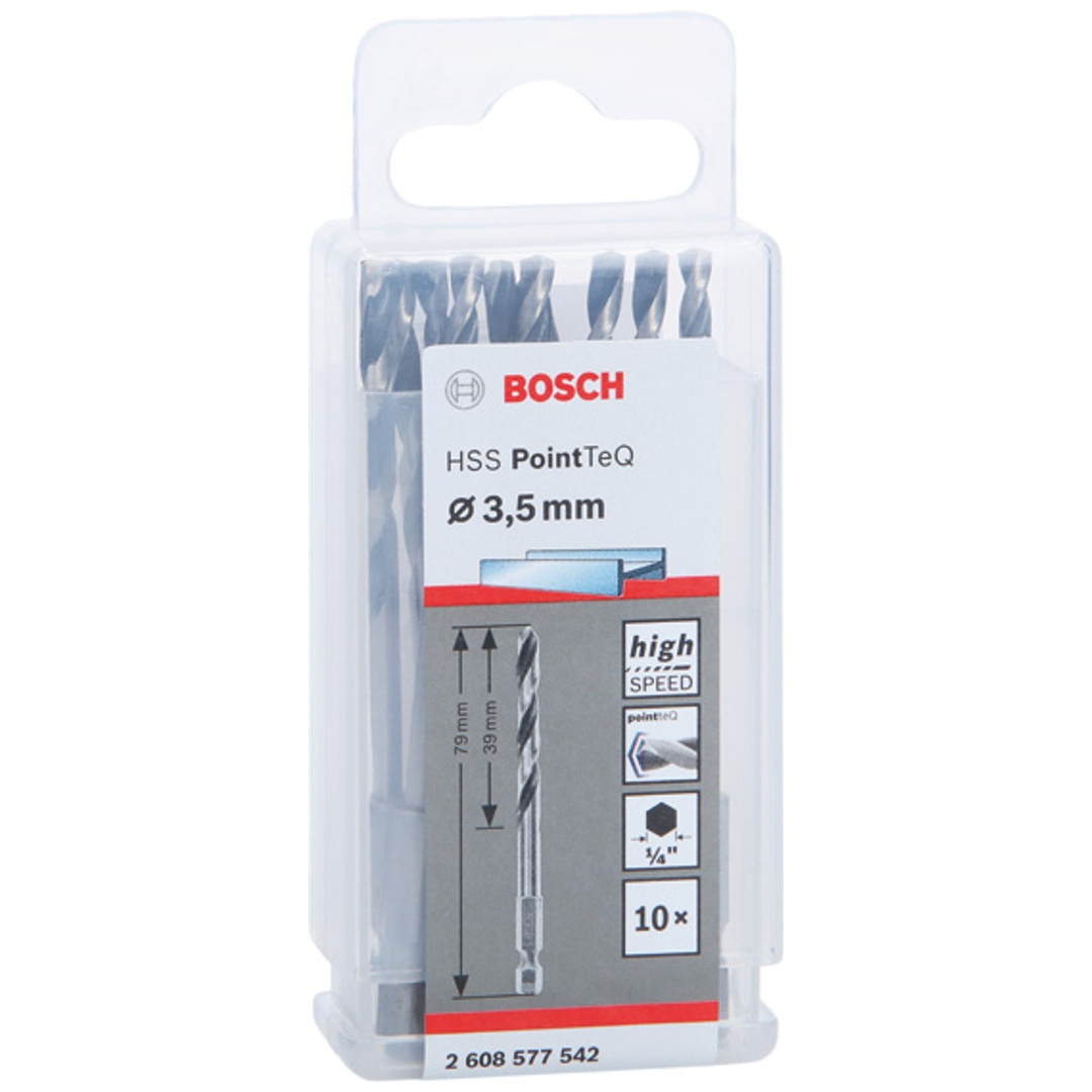 Bosch HSS Spiralbohrer mit Sechskantschaft PointTeQ Hex, 3,5 x 39 x 79 mm, 10er-Pack