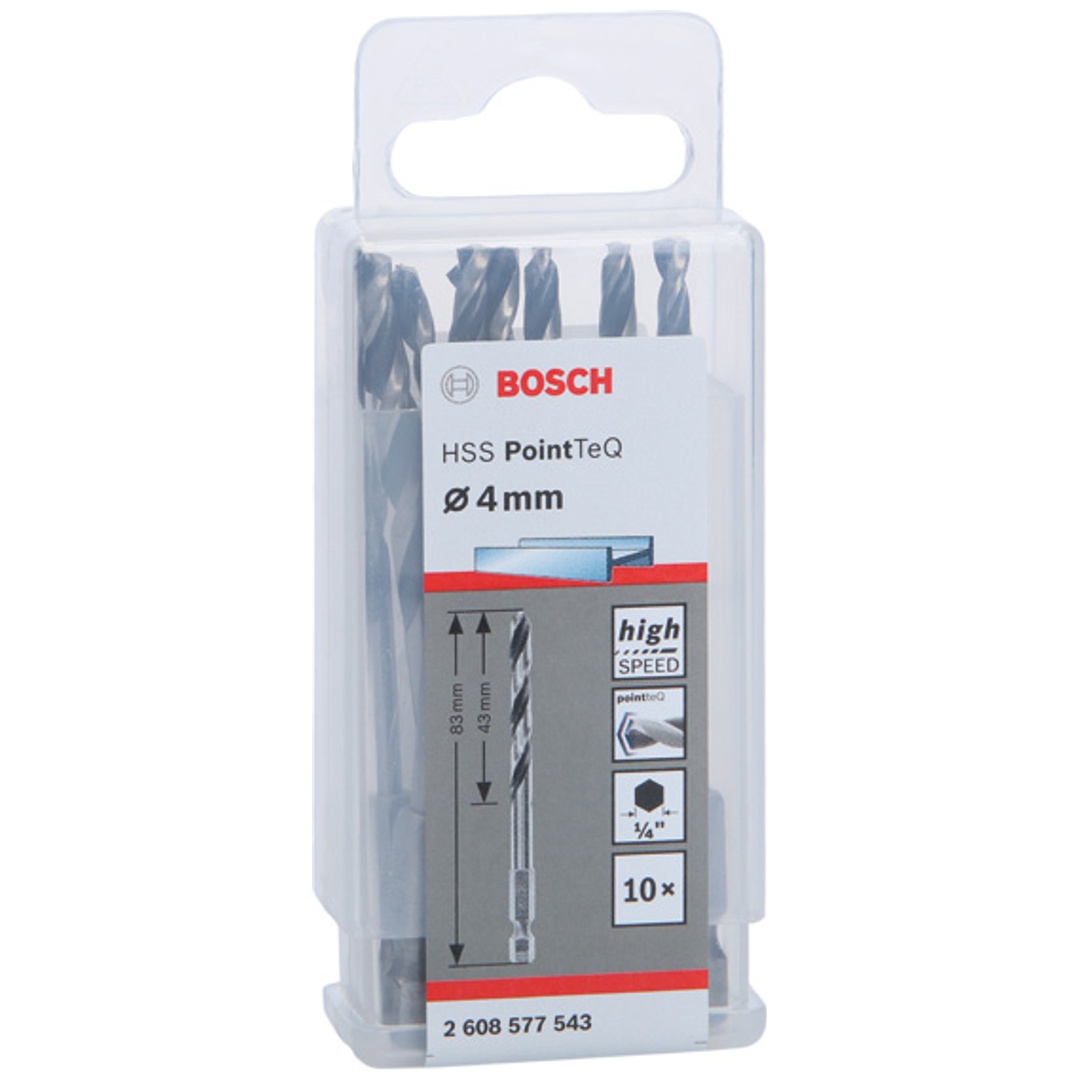 Bosch HSS Spiralbohrer mit Sechskantschaft PointTeQ Hex, 4 x 43 x 83 mm, 10er-Pack