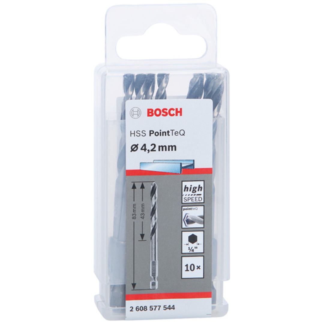 Bosch HSS Spiralbohrer mit Sechskantschaft PointTeQ Hex, 4,2 x 43 x 83 mm, 10er-Pack