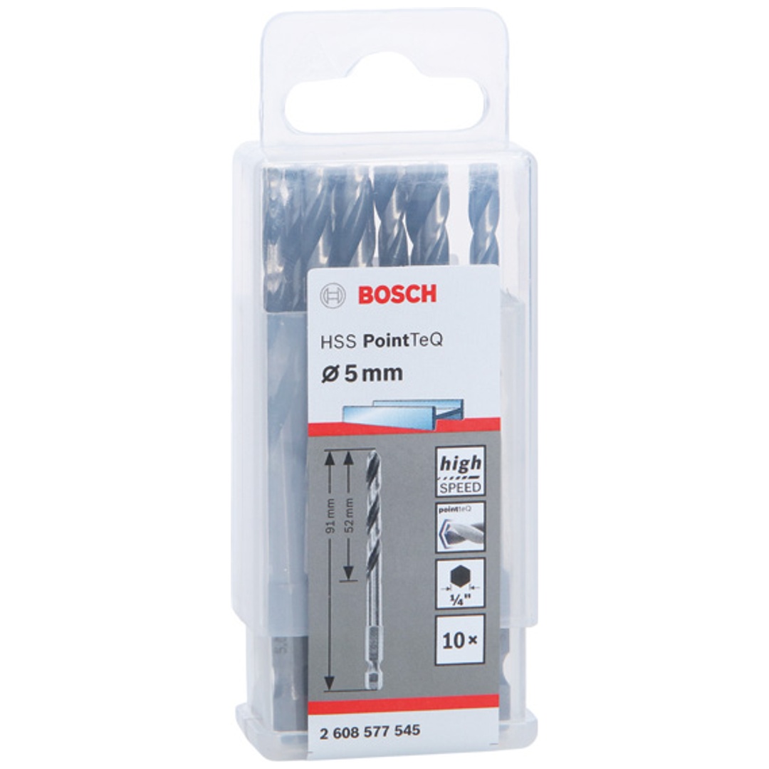 Bosch HSS Spiralbohrer mit Sechskantschaft PointTeQ Hex, 5 x 52 x 91 mm, 10er-Pack