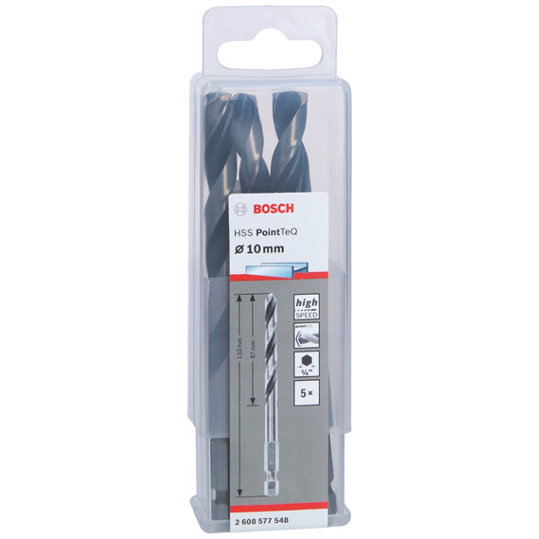 Bosch HSS Spiralbohrer mit Sechskantschaft PointTeQ Hex, 10 x 87 x 133 mm, 5er-Pack