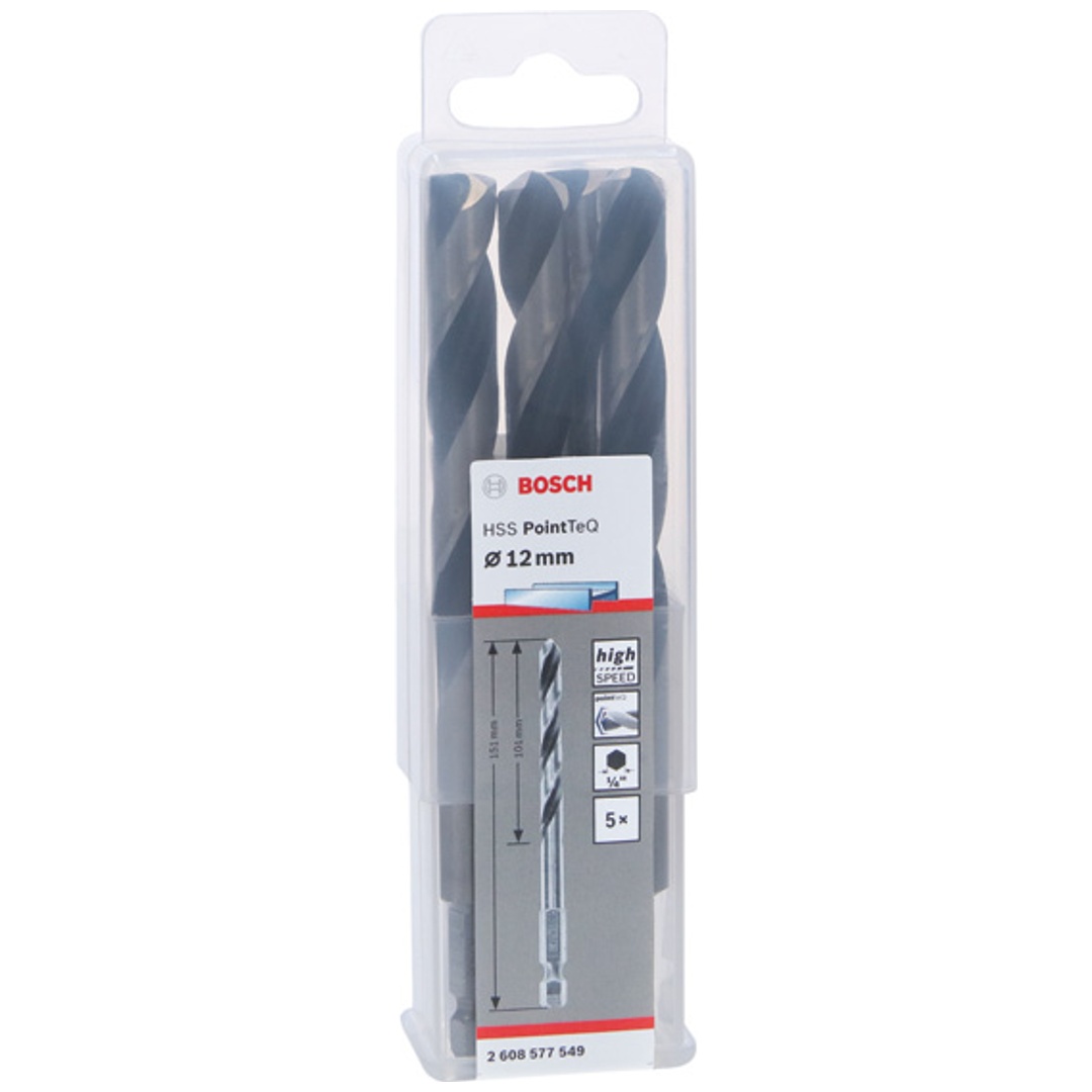 Bosch HSS Spiralbohrer mit Sechskantschaft PointTeQ Hex, 12 x 101 x 151 mm, 5er-Pack