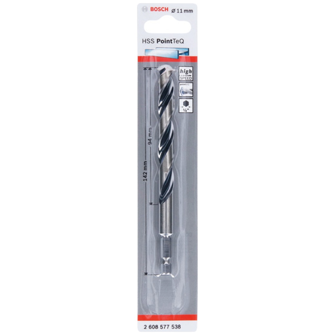 Bosch HSS Spiralbohrer mit Sechskantschaft PointTeQ Hex, 11 x 94 x 142 mm, 1er-Pack