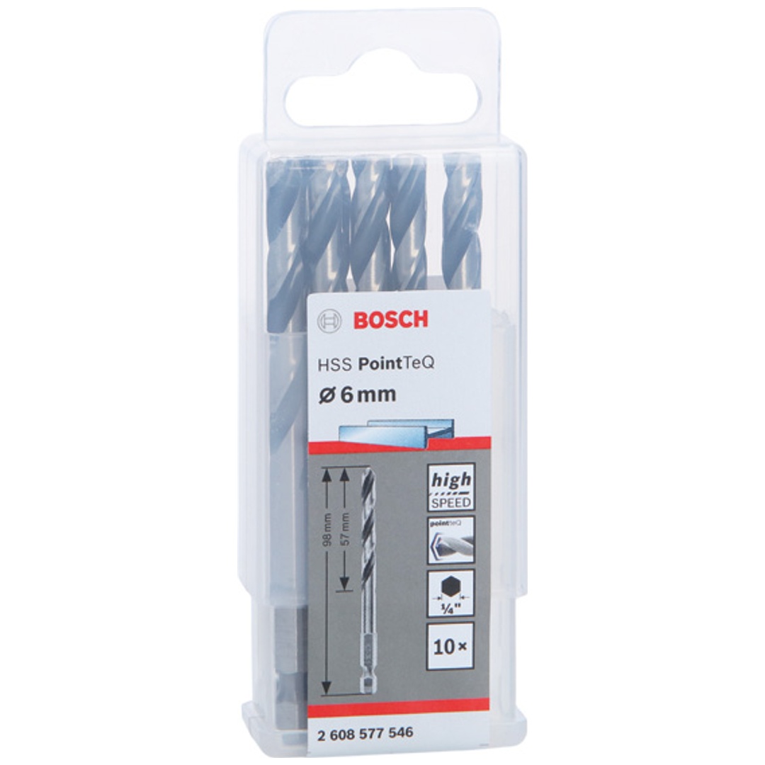 Bosch HSS Spiralbohrer mit Sechskantschaft PointTeQ Hex, 6 x 57 x 98 mm, 10er-Pack