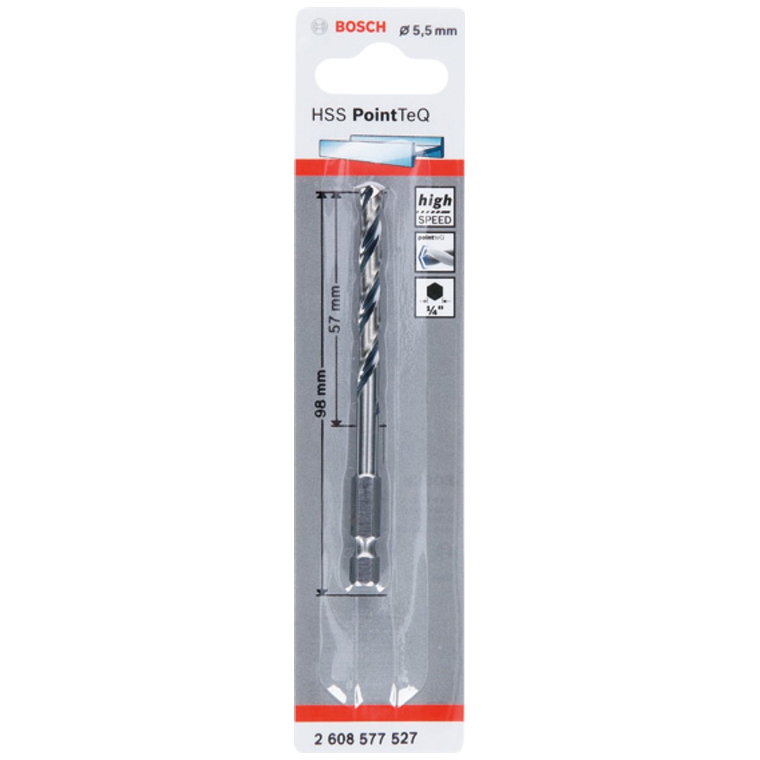 Bosch HSS Spiralbohrer mit Sechskantschaft PointTeQ Hex, 5,5 x 57 x 98 mm, 1er-Pack