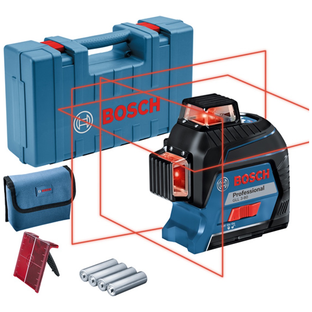 Bosch Linienlaser GLL 3-80, mit 4 x 1,5 V-LR6-Batterie, Zubehör, Handwerkerkoffer