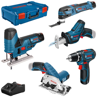 Bosch Profi Set 12V: GOP 12V-28, GSR 12V-15, GKS 12V-26, GST 12V-70, GSA 12V-14, 3x Akku 3 Ah, Ladegerät, XL-BOXX