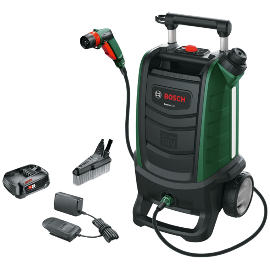 Bosch Akku-Reinigungsgerät für den Außenbereich Fontus 18V, Akkupack, Ladegerät, Zubehör