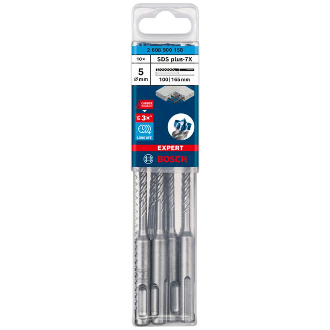 Bosch EXPERT SDS plus-7X Hammerbohrer, 5 x 100 x 165 mm, 10er-Pack