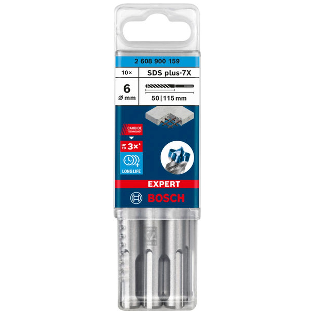 Bosch EXPERT SDS plus-7X Hammerbohrer, 6 x 50 x 115 mm, 10er-Pack