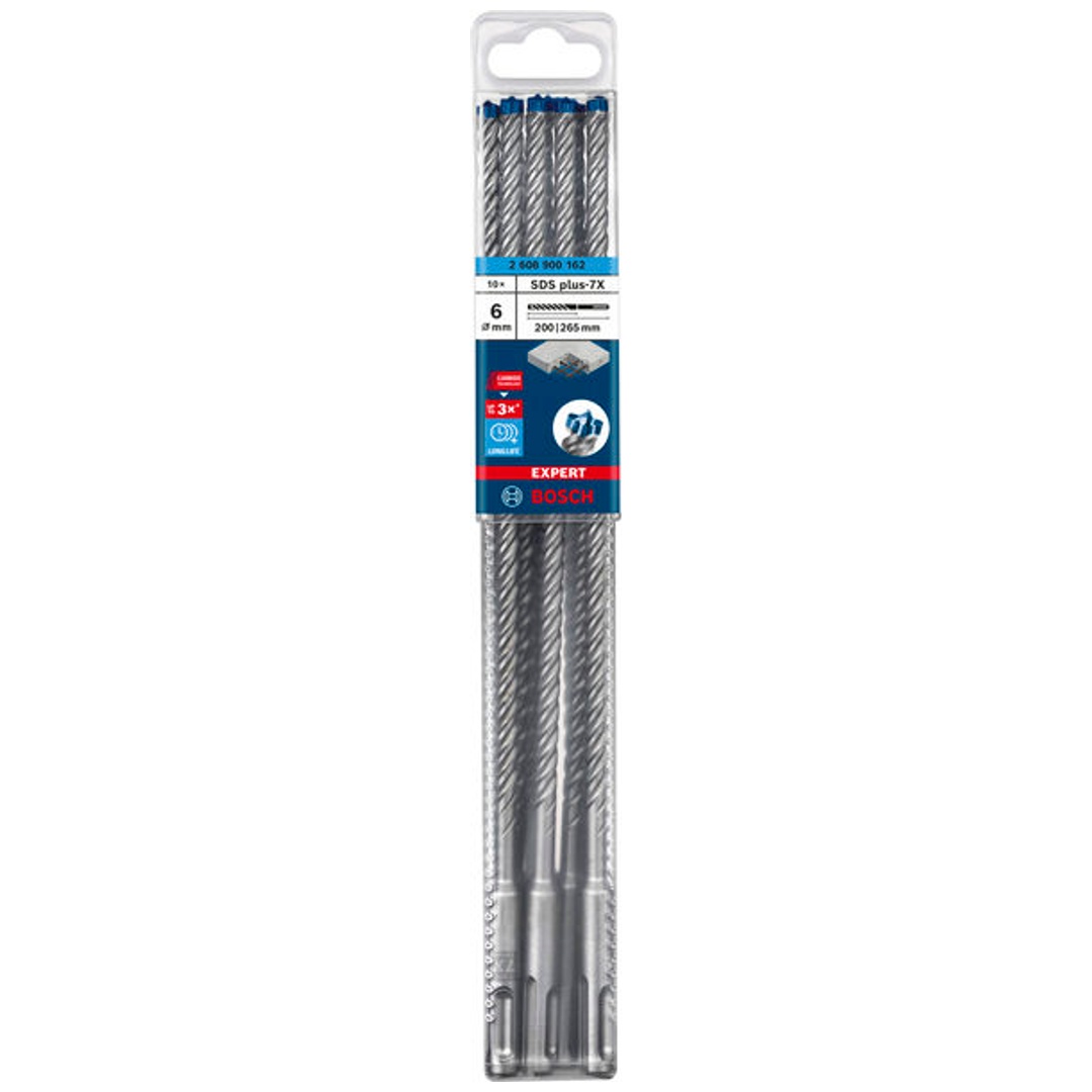Bosch EXPERT SDS plus-7X Hammerbohrer, 6 x 200 x 265 mm, 10er-Pack