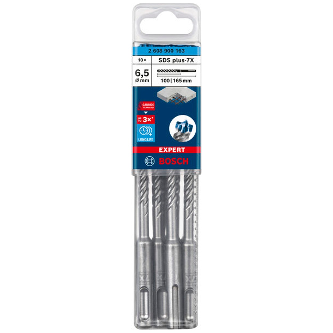 Bosch EXPERT SDS plus-7X Hammerbohrer, 6,5 x 100 x 165 mm, 10er-Pack