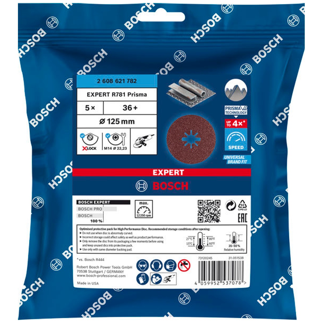 Bosch EXPERT R781 Prisma Ceramic Fiberscheibe, X-LOCK, 125 mm, 22,23 mm, K 36, 5-tlg.