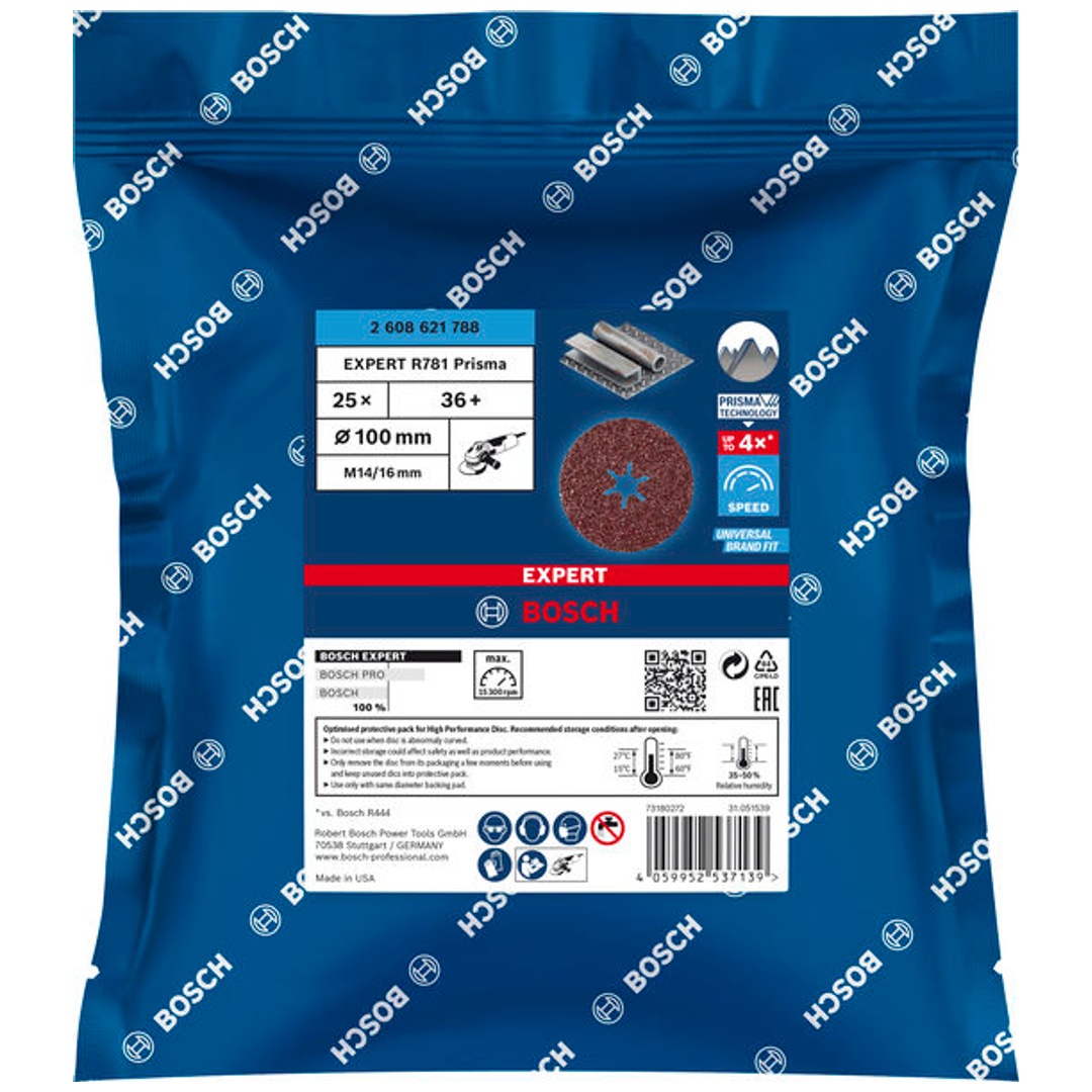 Bosch EXPERT R781 Prisma Ceramic Fiberscheibe, 100 mm, 16 mm, K 36