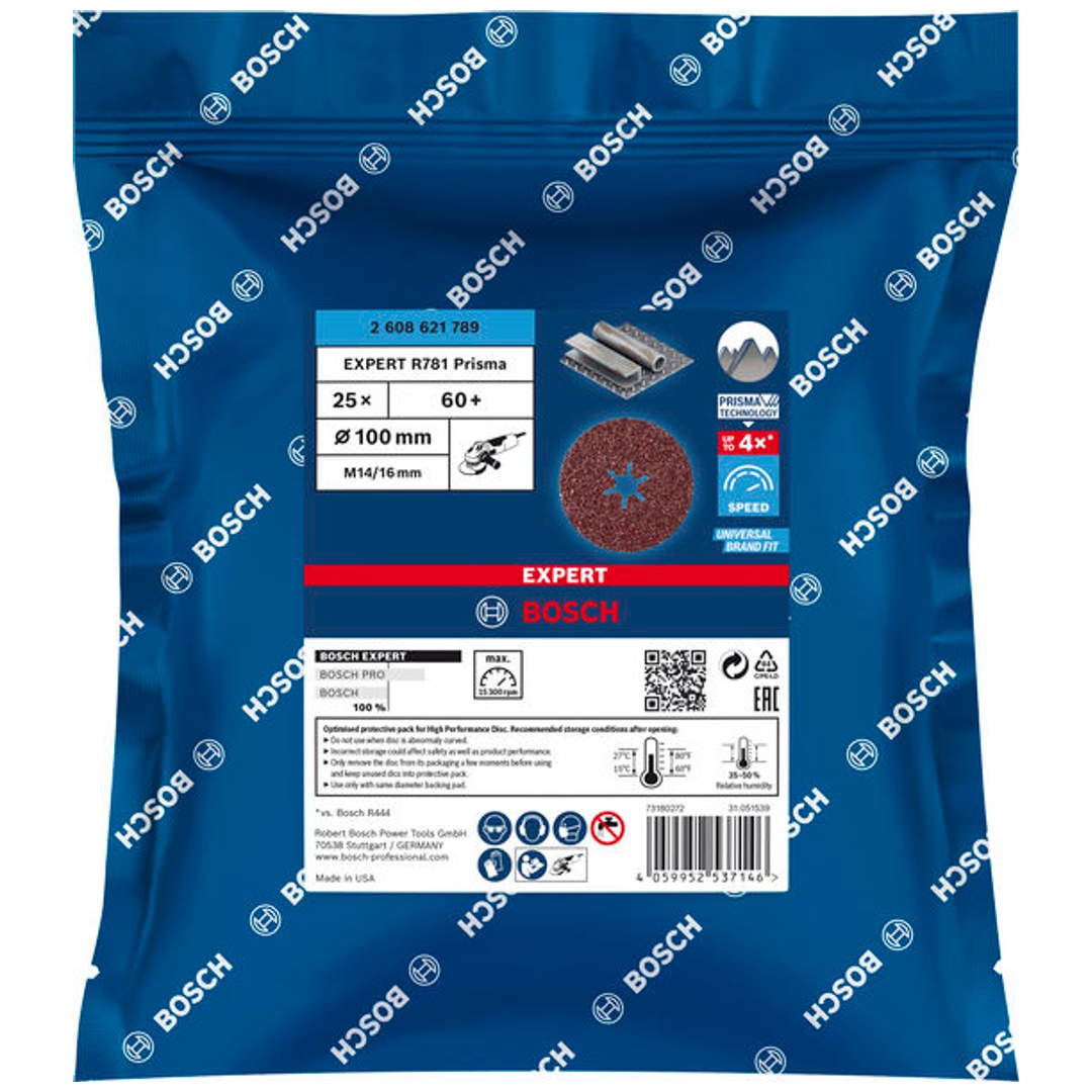 Bosch EXPERT R781 Prisma Ceramic Fiberscheibe, 100 mm, 16 mm, K 60