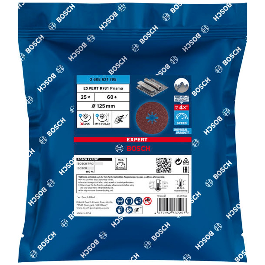 Bosch EXPERT R781 Prisma Ceramic X-LOCK Fiberscheibe, 125 mm, 22,23 mm, K 60, 25 Stk.