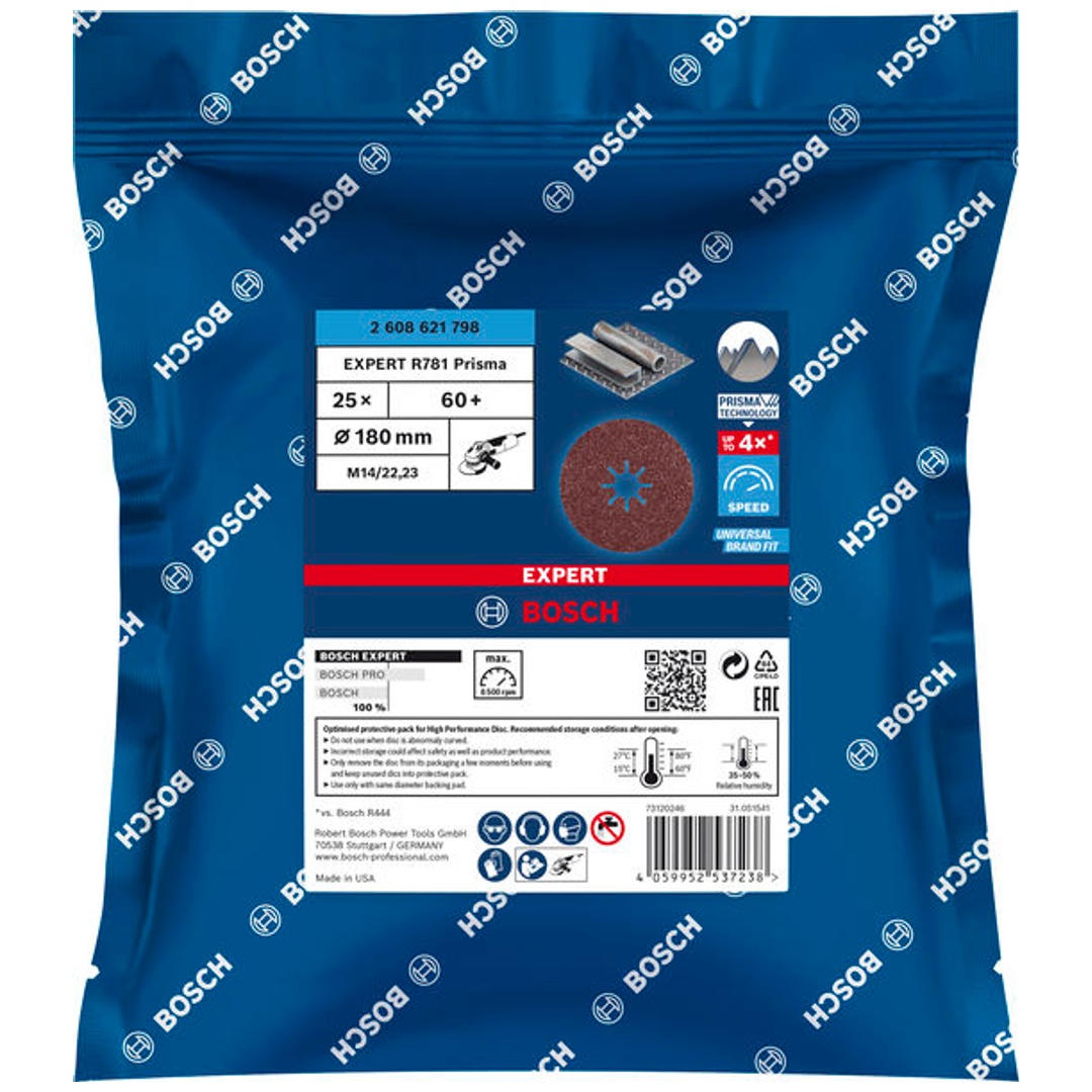Bosch EXPERT R781 Prisma Ceramic Fiberscheibe, 180 mm, 22.23 mm, K 60, 25 Stk.