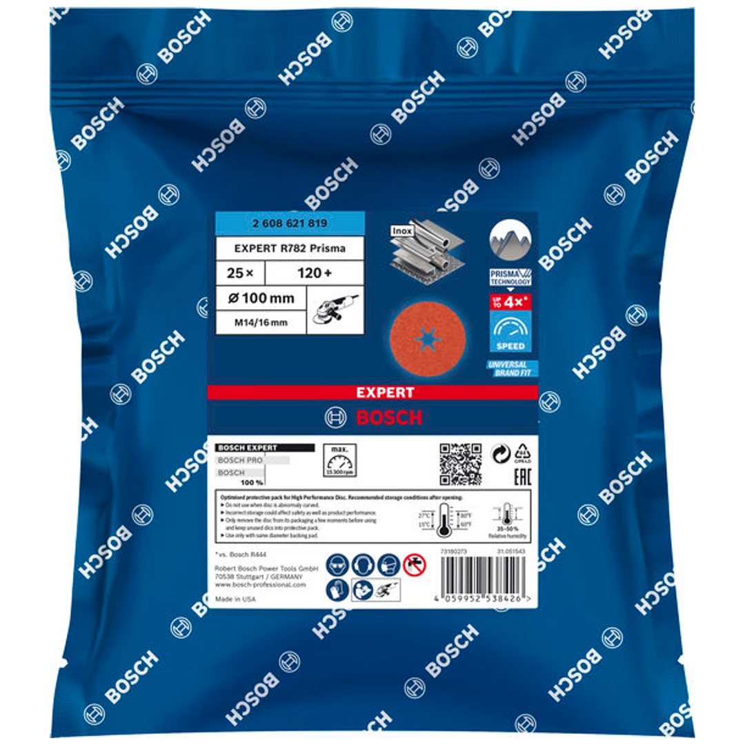 Bosch EXPERT R782 Prisma Ceramic Fiberscheibe, 100 mm, 16 mm, K 120