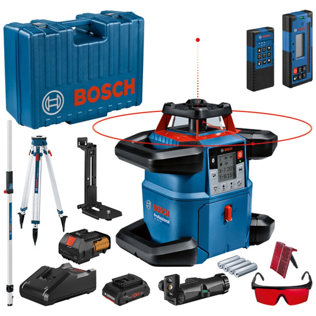 Bosch Rotationslaser GRL 600 CHV, Messstab, Baustativ, Akku, Ladegerät, Zubehör, Handwerkerkoffer