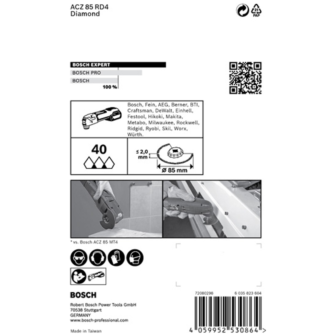 Bosch EXPERT Grout Segment Blade ACZ 85 RD4 Blatt für Multifunktionswerkzeuge, 85 mm