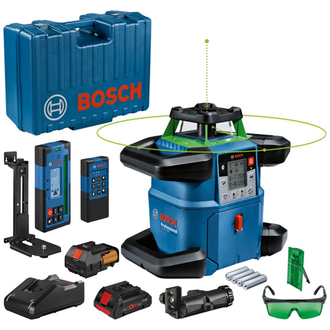 Bosch Rotationslaser GRL 650 CHVG Professional, incl. 1x Akku ProCORE 4 Ah, Schnellladegerät, Zubehör, Handwerkerkoffer