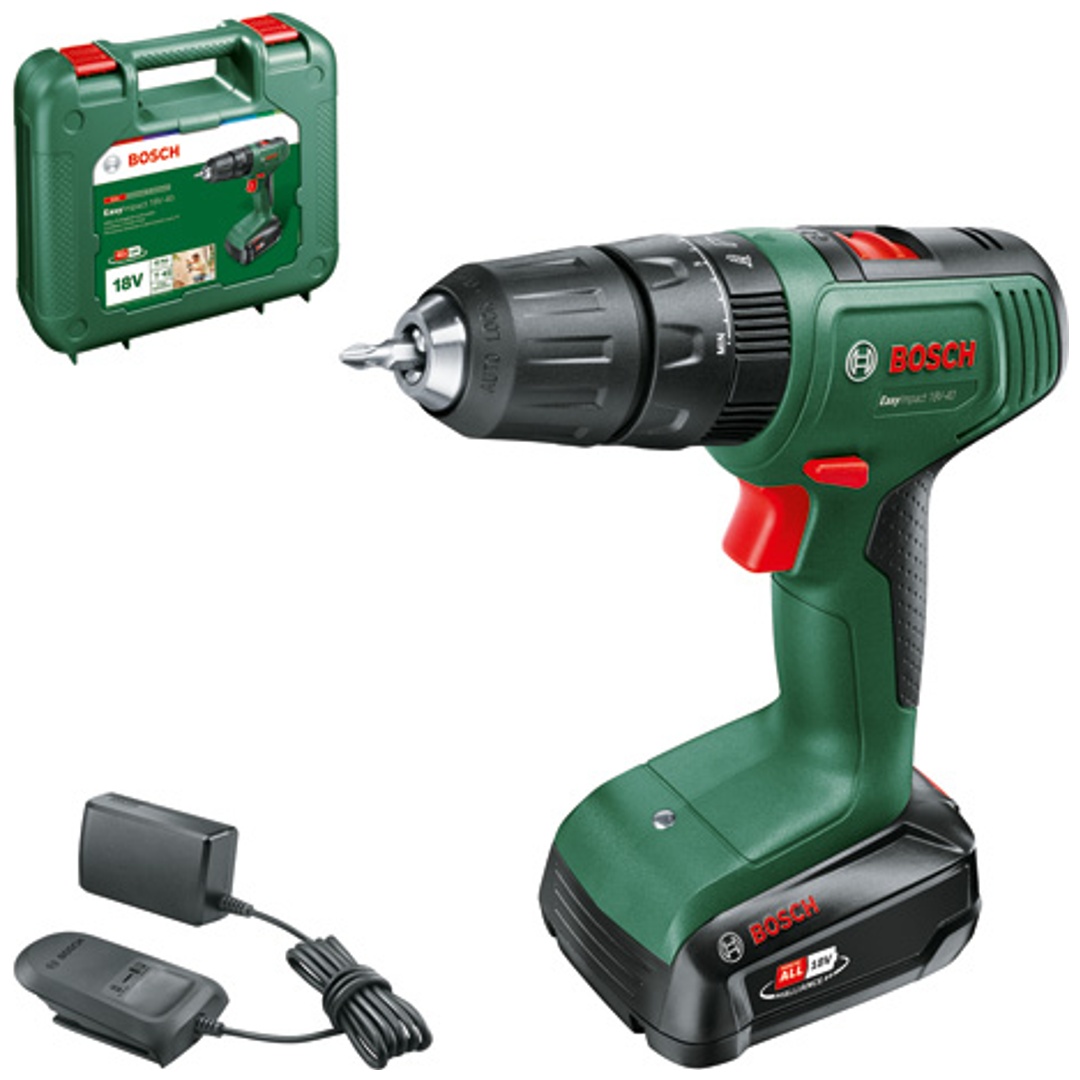 Bosch Akku-Zweigang-Schlagbohrschrauber EasyImpact 18V-40, incl. 1x Akku PBA, Ladegerät, Bit, Tragekoffer