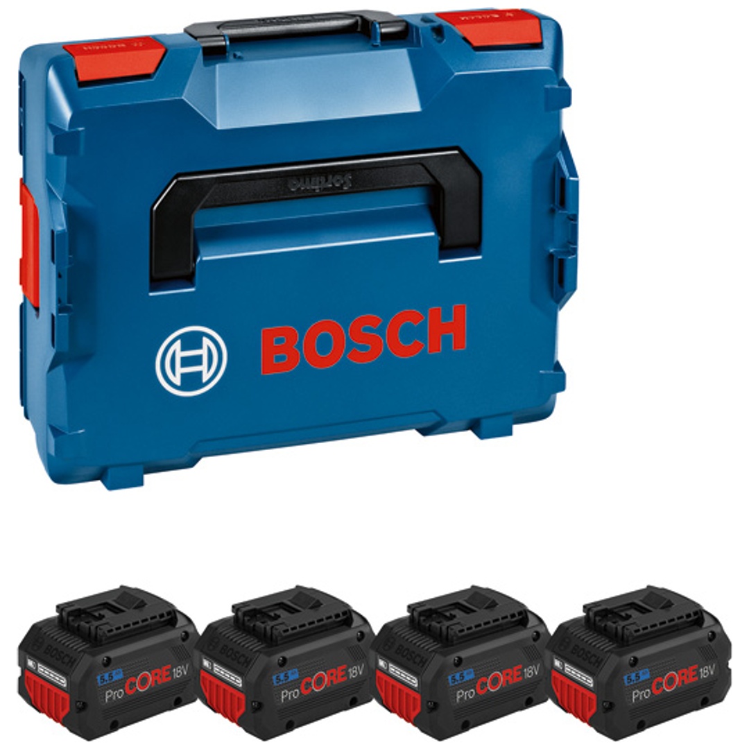 Bosch Professional Bosch Akkupack Akku Set 4x ProCORE18V 5,5Ah + L-BOXX mit Einlage