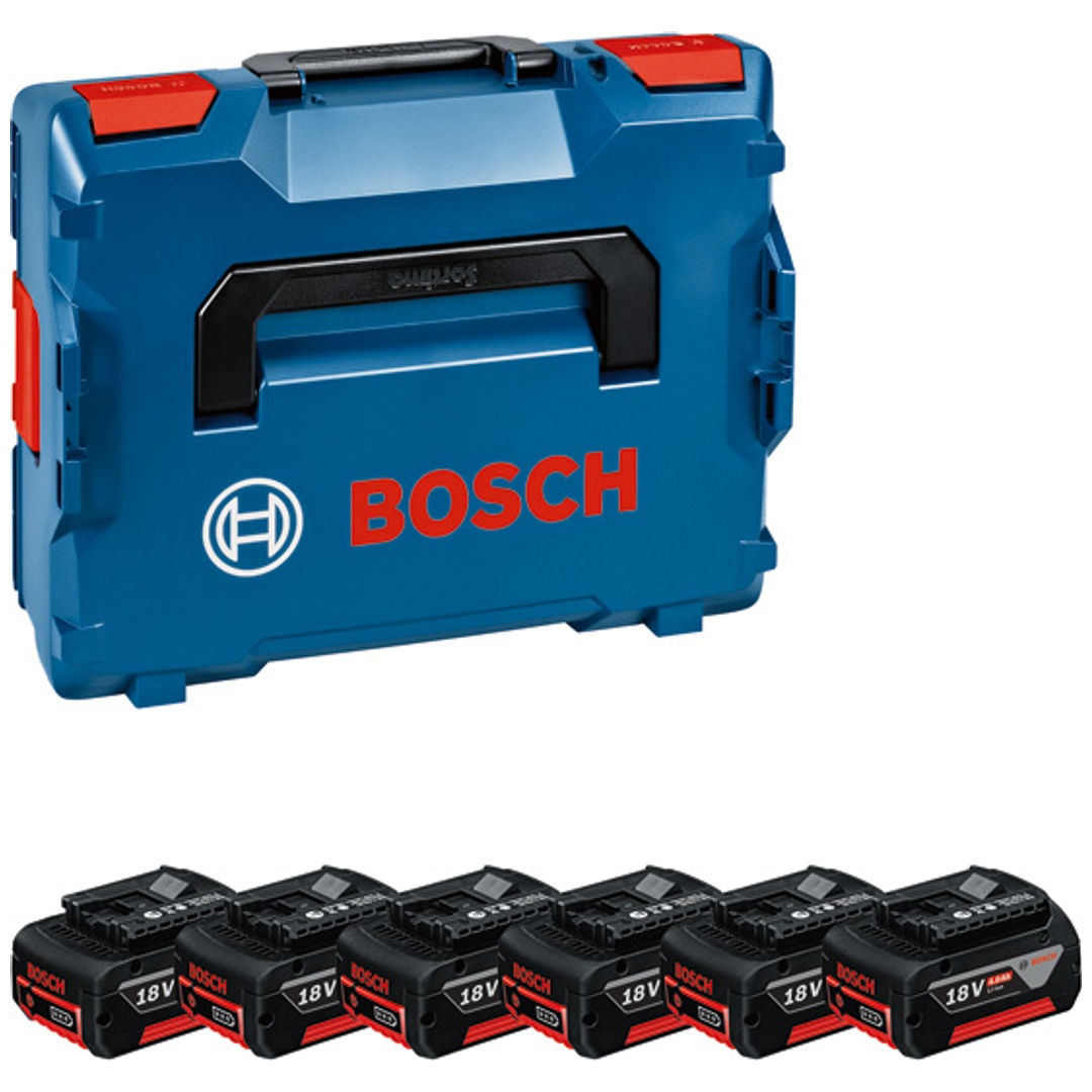 Bosch Professional Bosch Akkupack Akku Set 6x GBA 18V 4,0Ah + L-BOXX mit Einlage