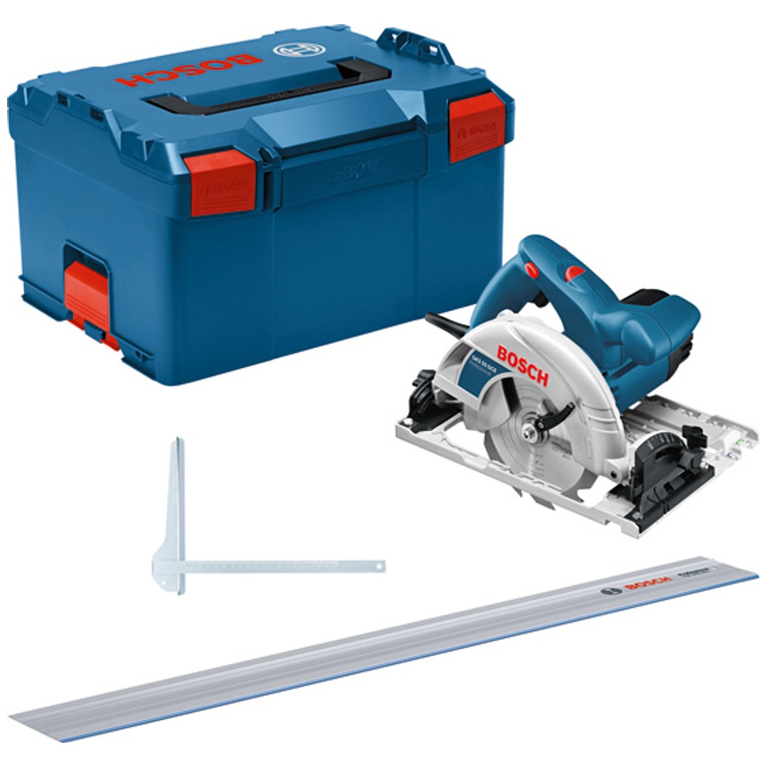 Bosch Handkreissäge GKS 55 + GCE + FSN 1400, incl. Sägeblatt, Zubehör, L-BOXX
