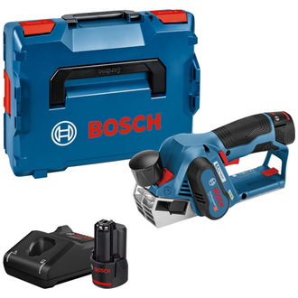 Bosch Akku-Hobel GHO 12V-20, mit 2x Akku GBA 3 Ah, Schnellladegerät, Zubehör, L-BOXX