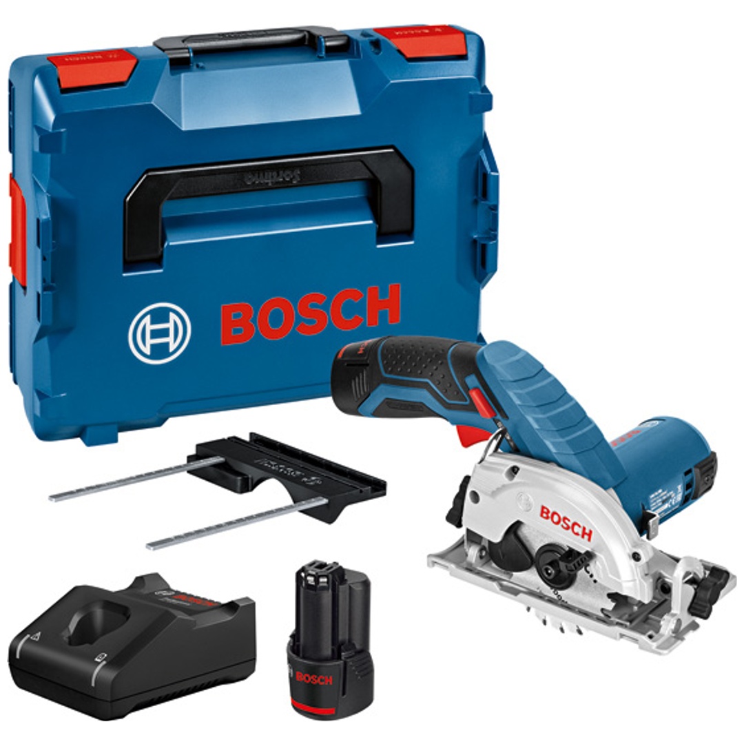 Bosch Akku-Kreissäge GKS 12V-26, incl. 2x Akku GBA 3 Ah, Schnellladegerät, Zubehör, L-BOXX