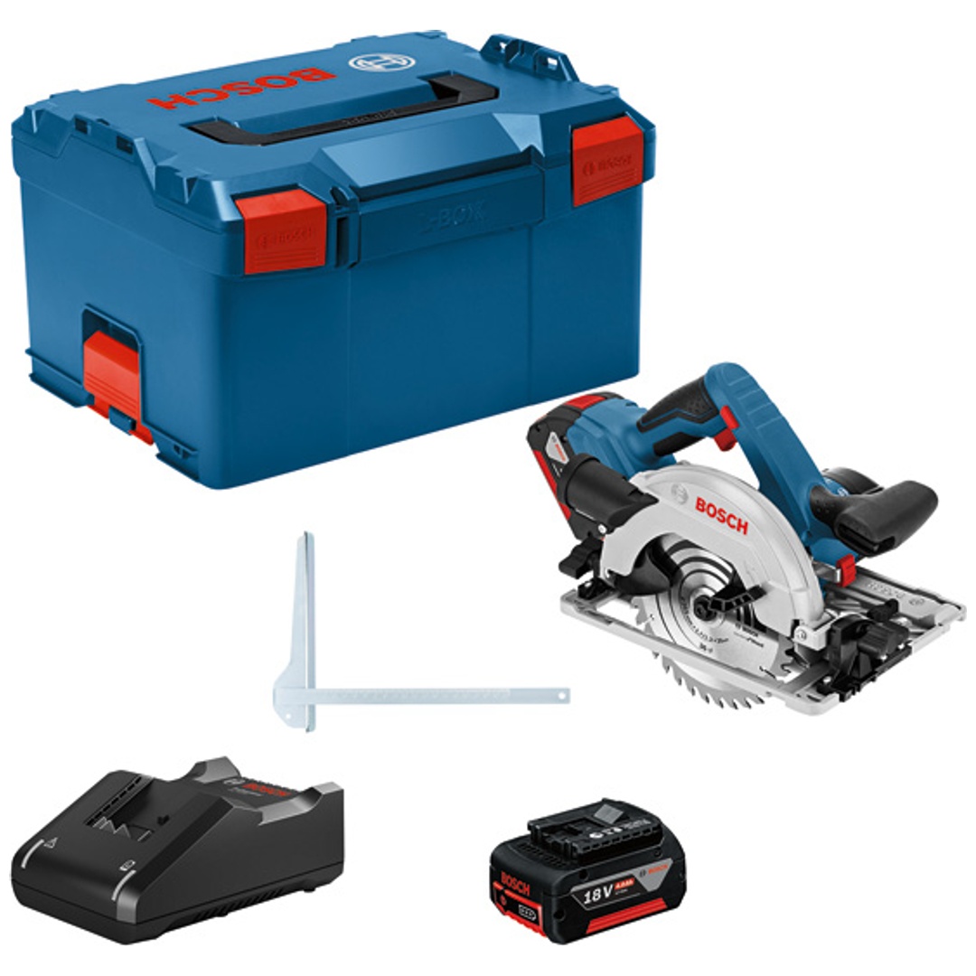 Bosch Akku-Kreissäge GKS 18V-57 G, incl. 2x Akku GBA 4 Ah, Schnellladegerät, Zubehör, L-BOXX