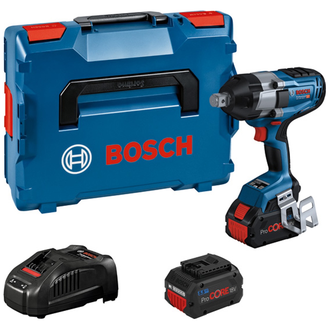 Bosch Professional Bosch Akku-Drehschlagschrauber BITURBO GDS 18V-1050 H, incl. 2x Akku ProCORE 5.5 Ah, Schnellladegerät, L-BOXX