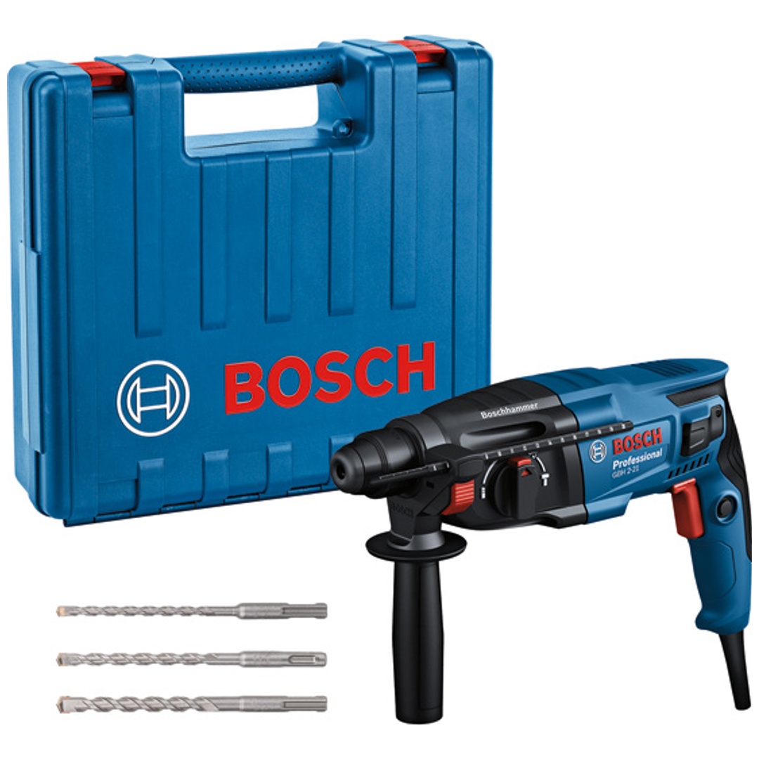 Bosch Bohrhammer GBH 2-21, SDS-plus, incl. Bohrer 6/8/10 mm, Zubehör, Handwerkerkoffer
