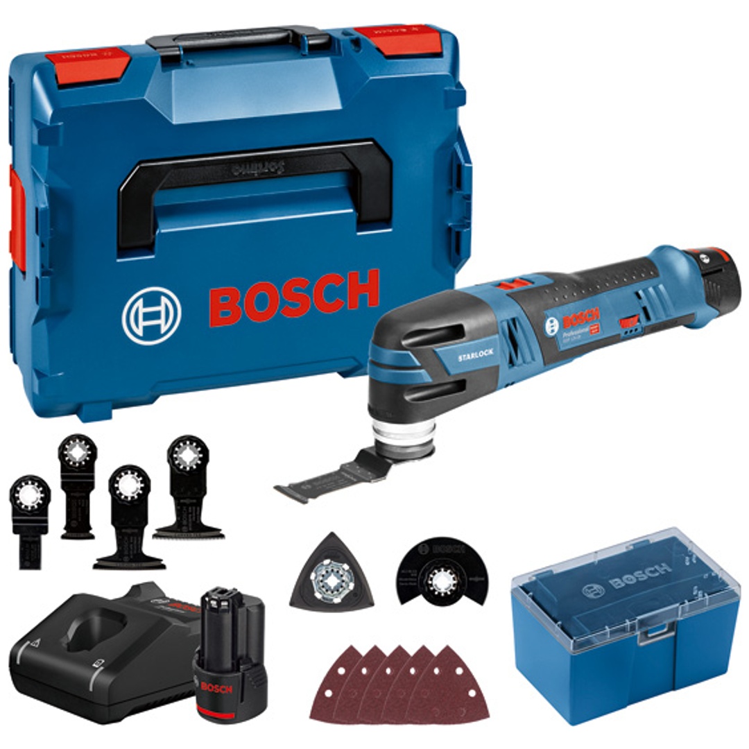 Bosch Akku-Multi-Cutter GOP 12V-28, incl. 2x Akku GBA 3 Ah, Schnellladegerät, Zubehör, L-BOXX